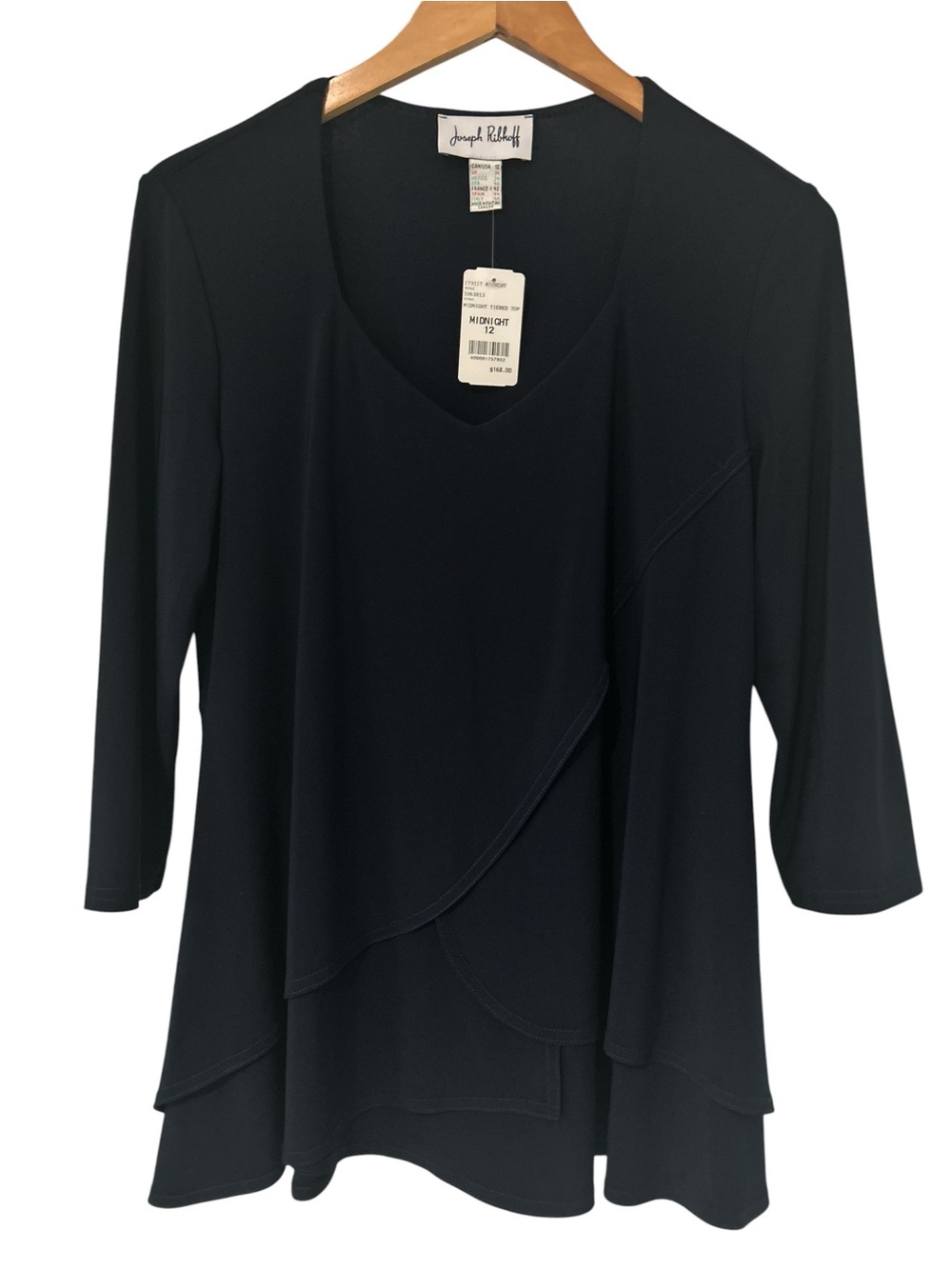 NWT Joseph Ribkoff Midnight Navy Tiered Layered Jersey Knit Top - Size 12